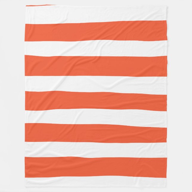 Uneven Stripes - Orange and White Fleece Blanket (Front)