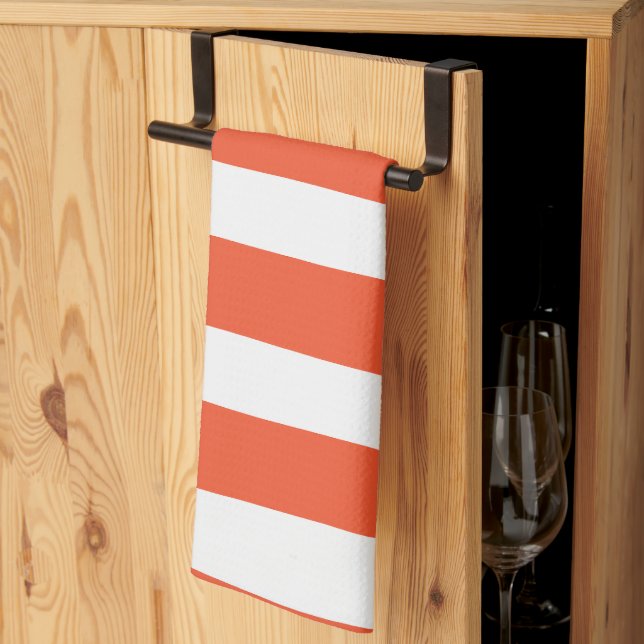 Uneven Stripes - Orange and White Kitchen Towel (Thirds Fold)