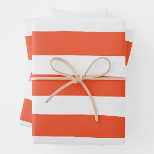 Uneven Stripes - Orange and White Wrapping Paper Sheet