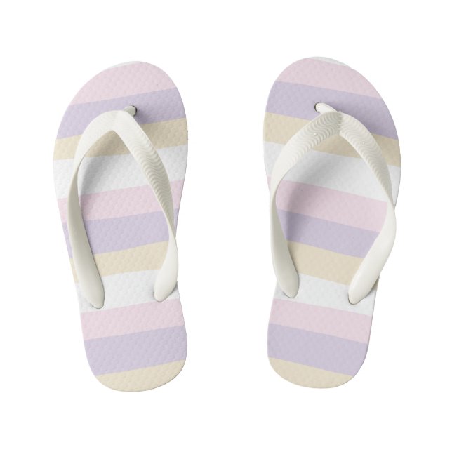 Uneven Stripes - Pastel Pink, Yellow and Purple Kid's Flip Flops (Footbed)