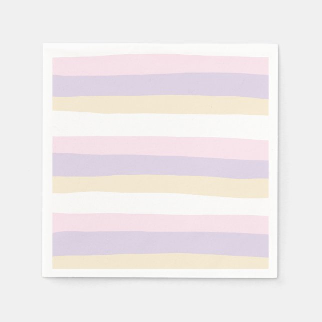 Uneven Stripes - Pastel Pink, Yellow and Purple Napkin (Front)