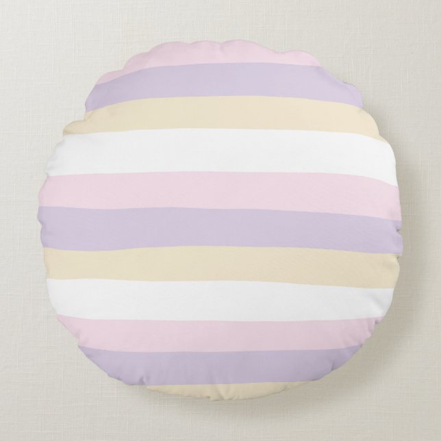Uneven Stripes - Pastel Pink, Yellow and Purple Round Pillow (Front)