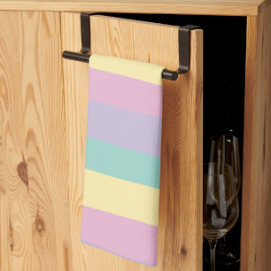 Uneven Stripes-Pastel Pink, Yellow, Purple & Green Kitchen Towel