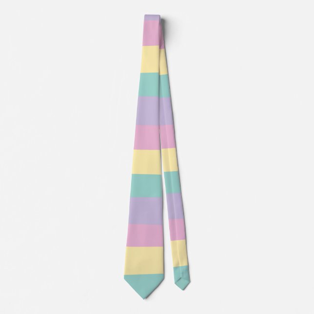 Uneven Stripes-Pastel Pink, Yellow, Purple & Green Tie (Front)