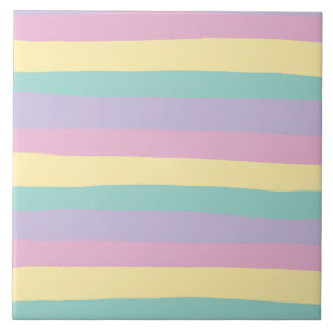 Uneven Stripes-Pastel Pink, Yellow, Purple & Green Tile