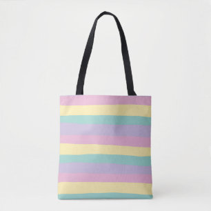 Uneven Stripes-Pastel Pink, Yellow, Purple & Green Tote Bag
