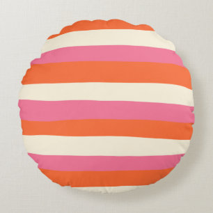 Uneven Stripes - Pink, Orange and Cream Round Pillow
