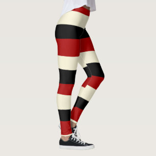 Uneven Stripes - Red and Cream Leggings