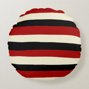 Uneven Stripes - Red and Cream Round Pillow