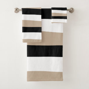 Uneven Stripes - Taupe, Black and White Bath Towel Set