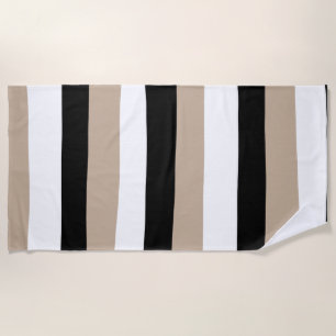 Uneven Stripes - Taupe, Black and White Beach Towel