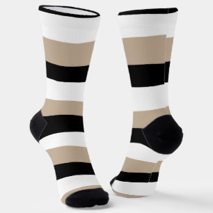 Uneven Stripes - Taupe, Black and White Socks