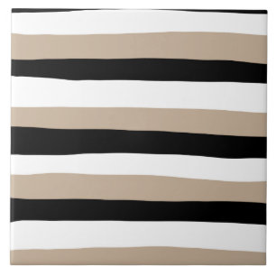 Uneven Stripes - Taupe, Black and White Tile