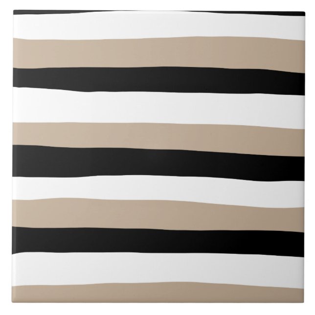 Uneven Stripes - Taupe, Black and White Tile (Front)