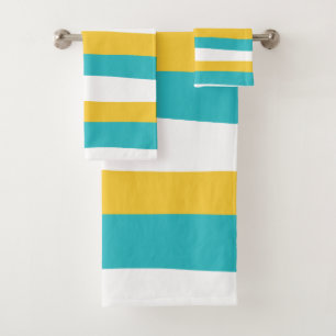Uneven Stripes - Turquoise and Yellow Bath Towel Set