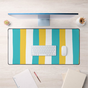 Uneven Stripes - Turquoise and Yellow Desk Mat