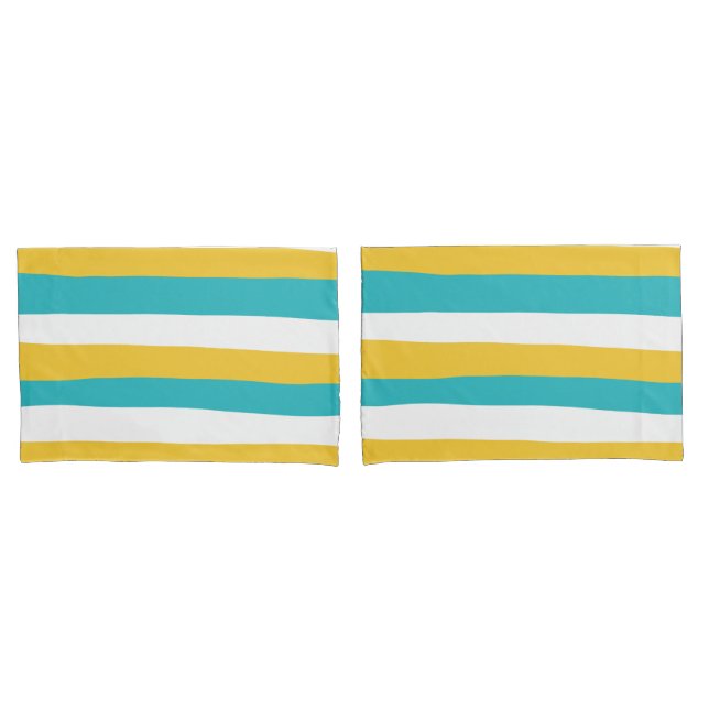 Uneven Stripes - Turquoise and Yellow Pillowcase (Front-Set)
