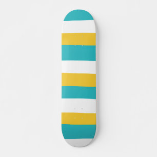 Uneven Stripes - Turquoise and Yellow Skateboard