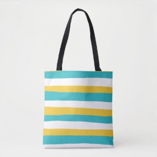 Uneven Stripes - Turquoise and Yellow Tote Bag