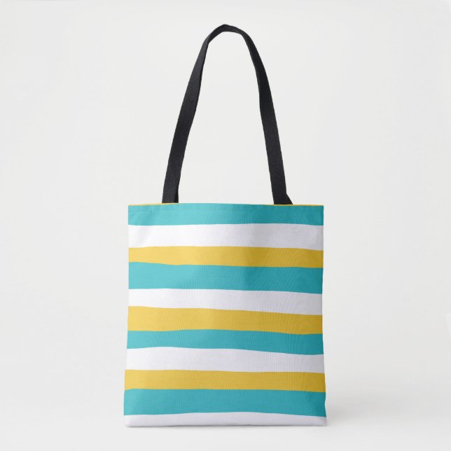 Uneven Stripes - Turquoise and Yellow Tote Bag (Front)