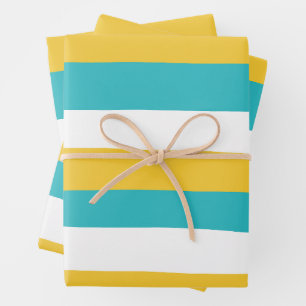Uneven Stripes - Turquoise and Yellow Wrapping Paper Sheet