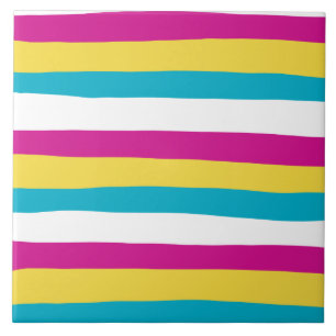 Uneven Stripes - Turquoise, Yellow, Pink and White Tile