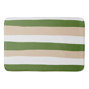 Uneven Stripes - White, Sand and Palm Green Bath Mat