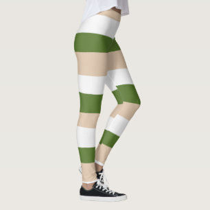 Uneven Stripes - White, Sand and Palm Green Leggings