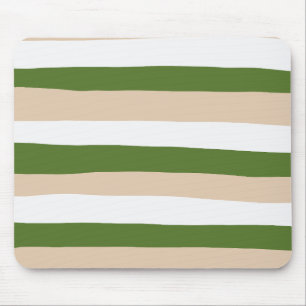 Uneven Stripes - White, Sand and Palm Green Mouse Pad