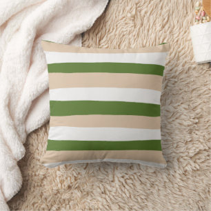 Uneven Stripes - White, Sand and Palm Green Throw Pillow