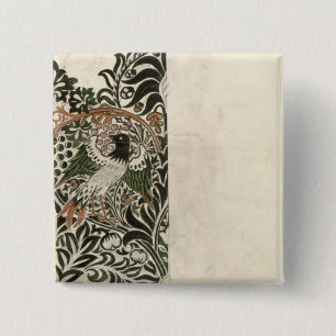 Unfinished 'Bird and Vine' wood block design for w 2 Inch Square Button