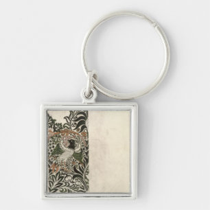 Unfinished 'Bird and Vine' wood block design for w Keychain