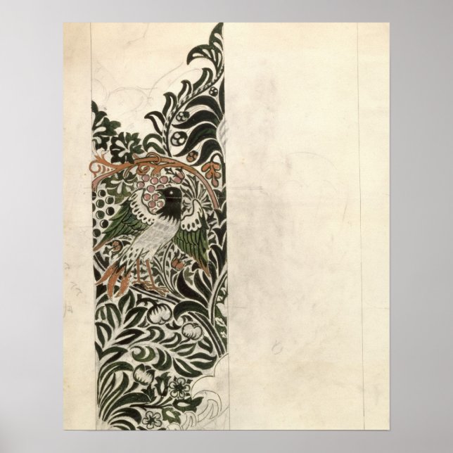 Unfinished 'Bird and Vine' wood block design for w Poster (Front)