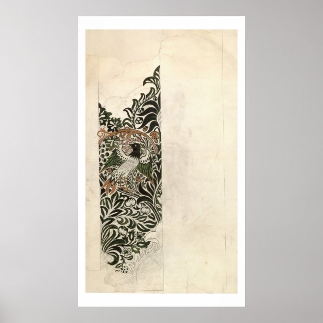 Unfinished 'Bird and Vine' wood block design for w Poster (Front)
