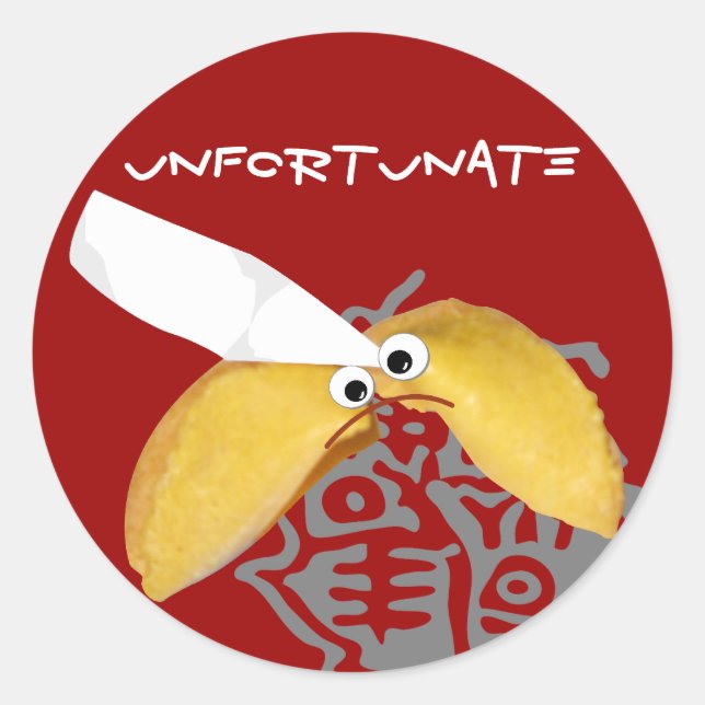 'unfortunate' fortune cookie humourous parody classic round sticker (Front)