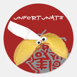 'unfortunate' fortune cookie humourous parody classic round sticker