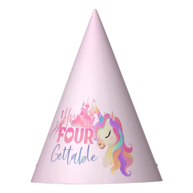 Unfourgettable Unicorn Doughnut Sweet 4th Birthday Party Hat (Front)