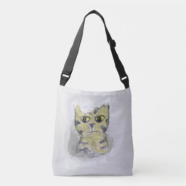 Unhappy Cat in Snow Folk Art Crossbody Bag (Front)