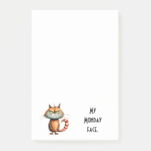 Unhappy Orange Cartoon Cat My Monday Face Post-it Notes