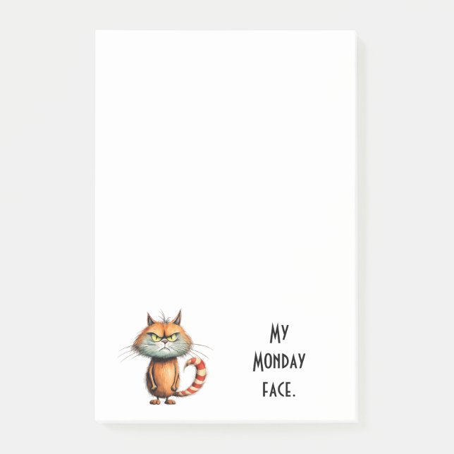 Unhappy Orange Cartoon Cat My Monday Face Post-it Notes (Front)