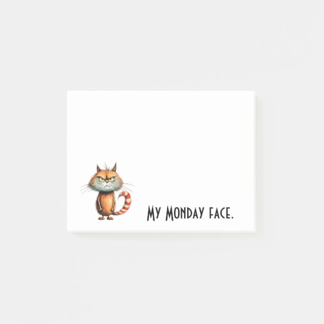 Unhappy Orange Cartoon Cat My Monday Face Post-it Notes (Front)