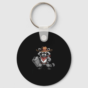 Unhinged And Feral Raccoon Cowboy Can Trash Panda Keychain