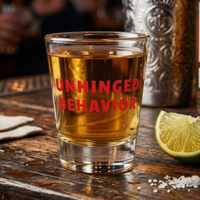 Unhinged Behaviour Funny Shot Glass | Red Text (Creator Uploaded)