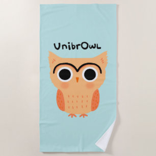 UnibrOwl Unibrow Owl Funny Cute Eyebrows Owl Beach Towel