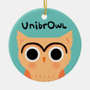 UnibrOwl Unibrow Owl   Funny Cute Eyebrows Owl Ceramic Ornament