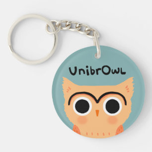 UnibrOwl Unibrow Owl   Funny Cute Eyebrows Owl Keychain