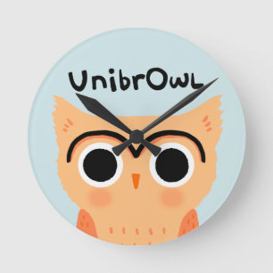 UnibrOwl Unibrow Owl   Funny Cute Eyebrows Owl Round Clock
