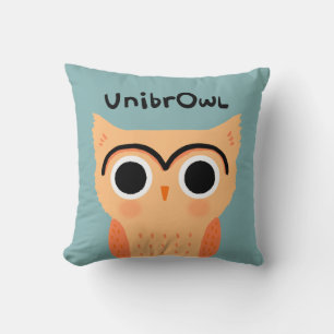 UnibrOwl Unibrow Owl   Funny Cute Eyebrows Owl Throw Pillow