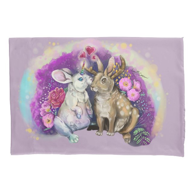 Unibunny Kisses Jackalope Magical Love Pillowcase (Front)