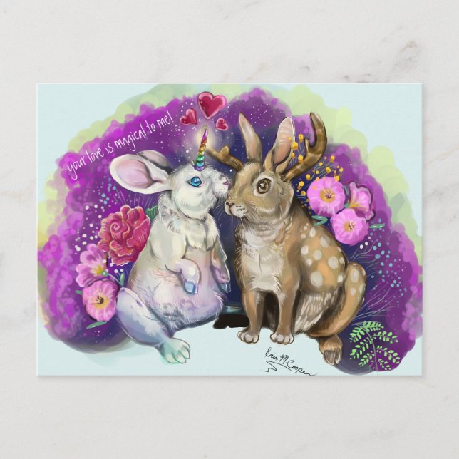Unibunny Kisses Jackalope Magical Love Postcard (Front)